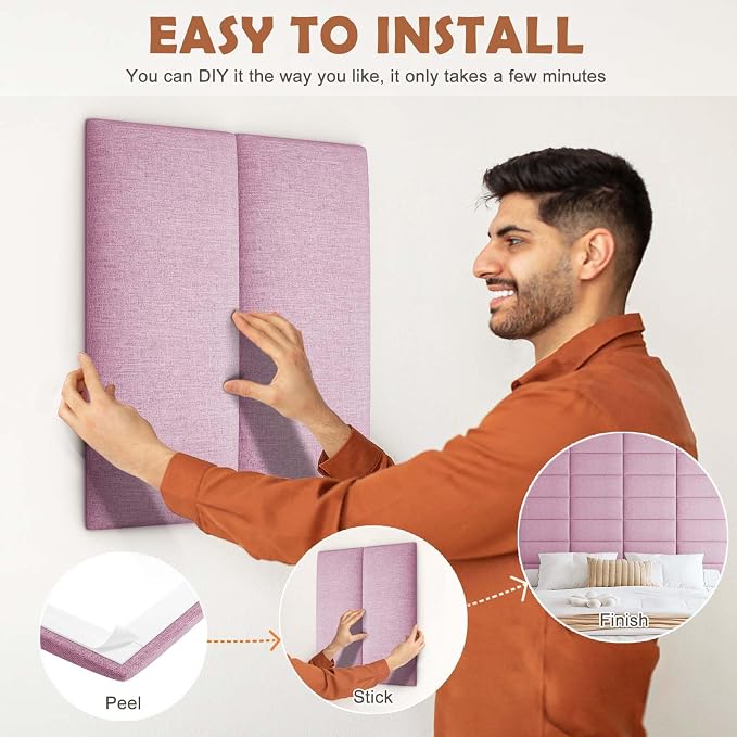 IFNOW Upholstered Wall Mounted Headboard, 3D Soundproof Wall Panels Peel and - Image 4