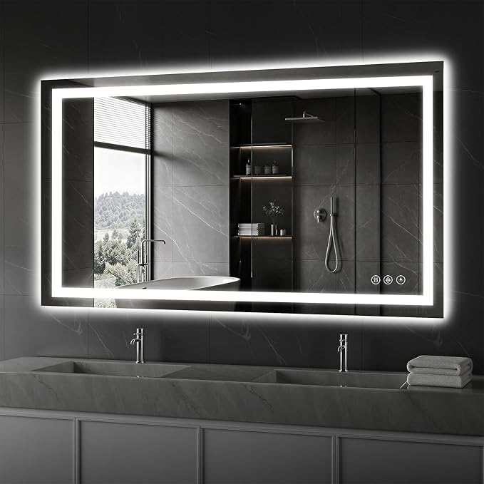 Koonmi 48"x32" LED Mirror for Bathroom, 90CRI Anti-Fog Vanity Mirror by KOONMI