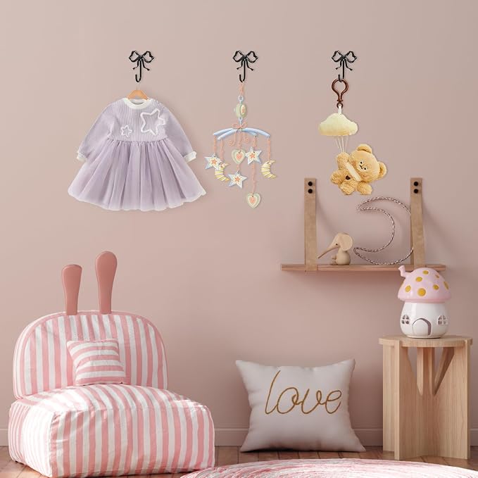 2 PCS Large Size Black Bow Wall Hook, Metal Hooks, Bow Room Decor Hooks - Image 3