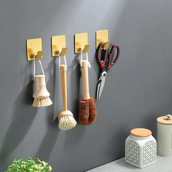 DELITON Gold Towel Hooks- 4 Pack Adhesive Hook - Image 5