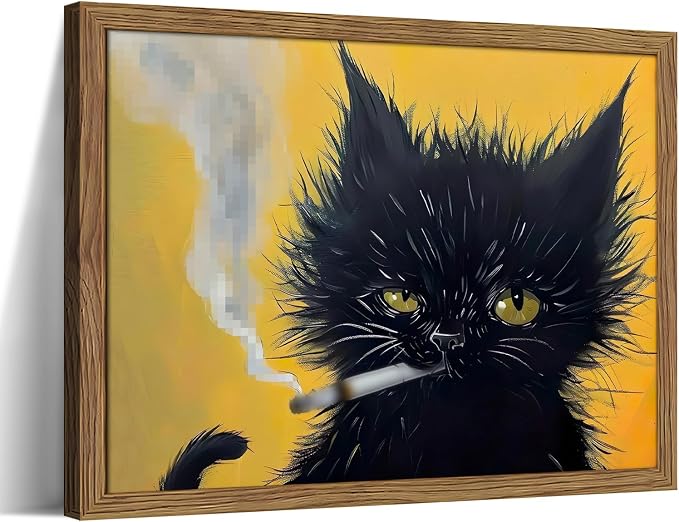 Vintage Black Cat Wall Art, Mens Room Canvas Print Poster, Cool Animals Picture by Unknown