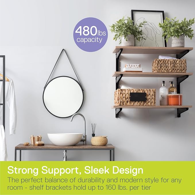 Minimalistic Black Shelf Brackets by Delta Cycle, Holds Up to 480 lbs, Modern - Image 2