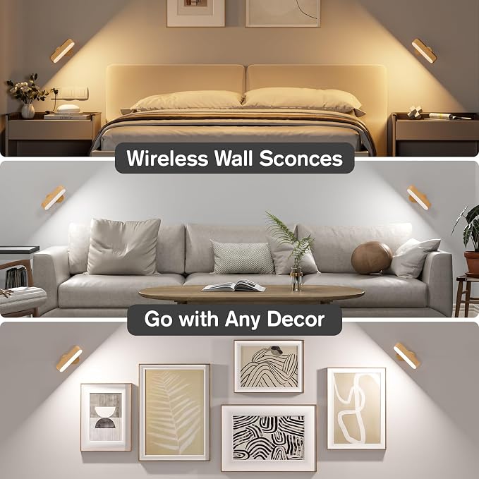 Hensam Battery Operated Wall Sconces, Wireless LED Wall Sconce Set of Two - Image 6