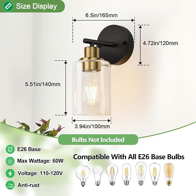 Zarbitta Set of 2 Wall Sconces for Bathroom, Bathroom Wall Lamp for Mirror - Image 8