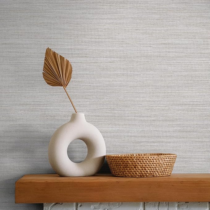 Tempaper Textured Pewter Grey Horizontal Faux Grasscloth Removable Peel and - Image 4