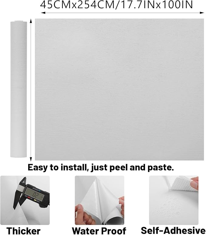 White Wood Wallpaper PVC, 17.5x100 Inch Self-Adhesive Wallpaper, Waterproof - Image 5
