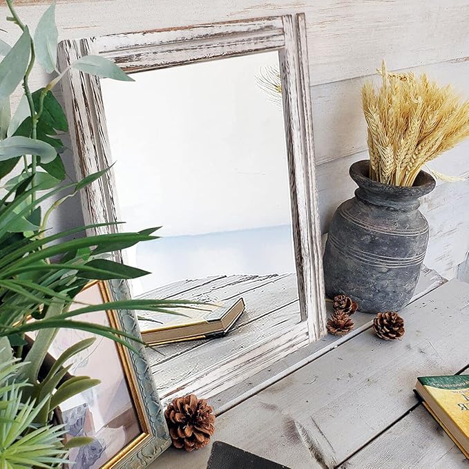 AAZZKANG Rustic Wall Mirror Rectangle Wood Framed Mirrors Large 20"x16" - Image 6