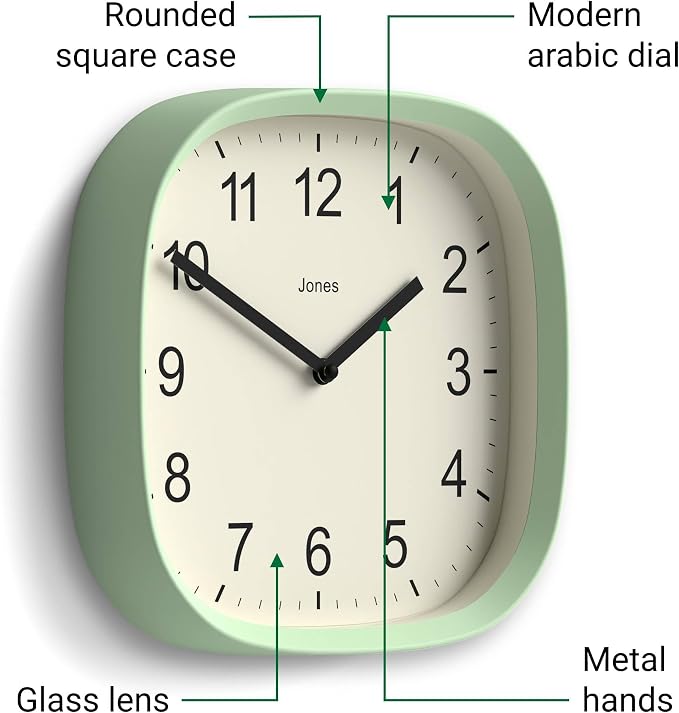 JONES CLOCKS® Sprite wall Clock | Modern Retro Rounded Square Clock | 10 inch | - Image 6