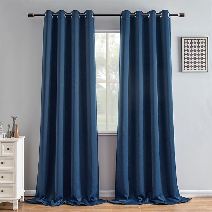 IGEMAEVE Navy Blue Blackout Curtains 96 Inch Length 2 Panels Set, Grommet by IGEMAEVE