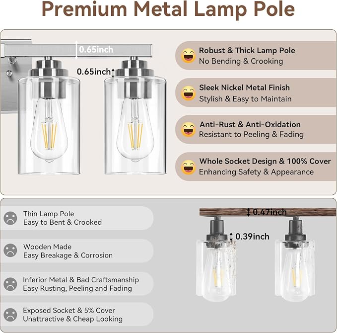 VerRon 4-Light Bathroom Light Fixtures, Classic Wall Light Fixture - Image 5