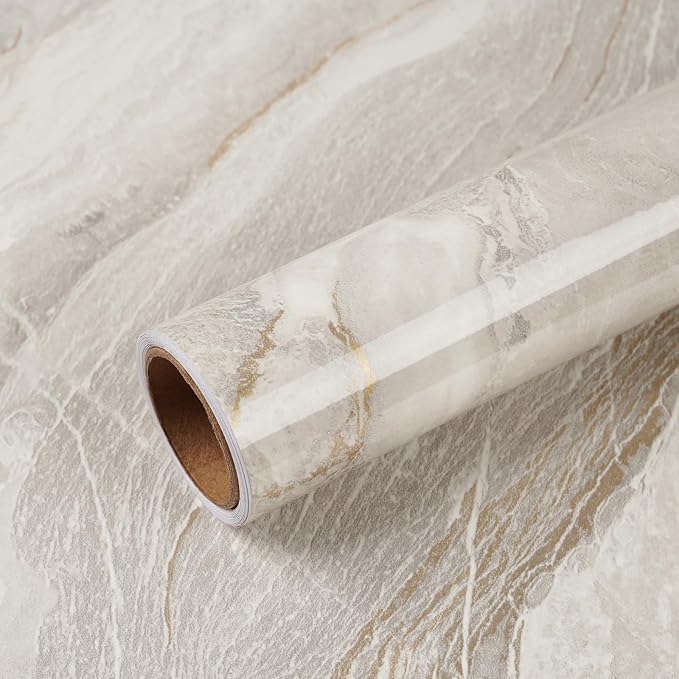 VEELIKE Wide 32''x354'' Beige Gold Marble Contact Paper by VEELIKE