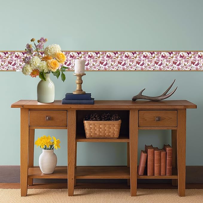 Pink Floral Wallpaper Border 196x4 Inch Peel and Stick Wall Border Removable - Image 6