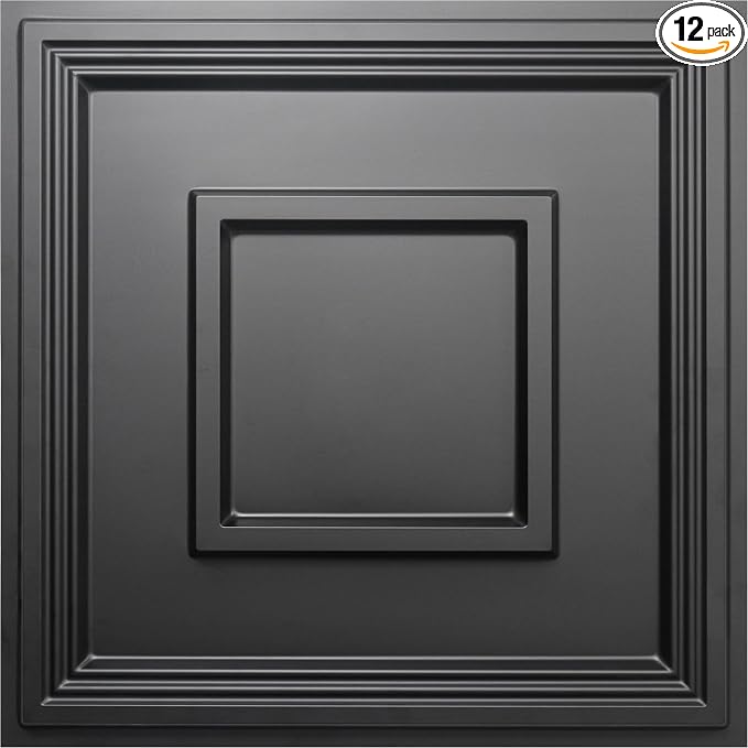STICKGOO Black Drop Ceiling Tile 2ft x 2ft, Ceiling Panel High-Grade PVC by STICKGOO