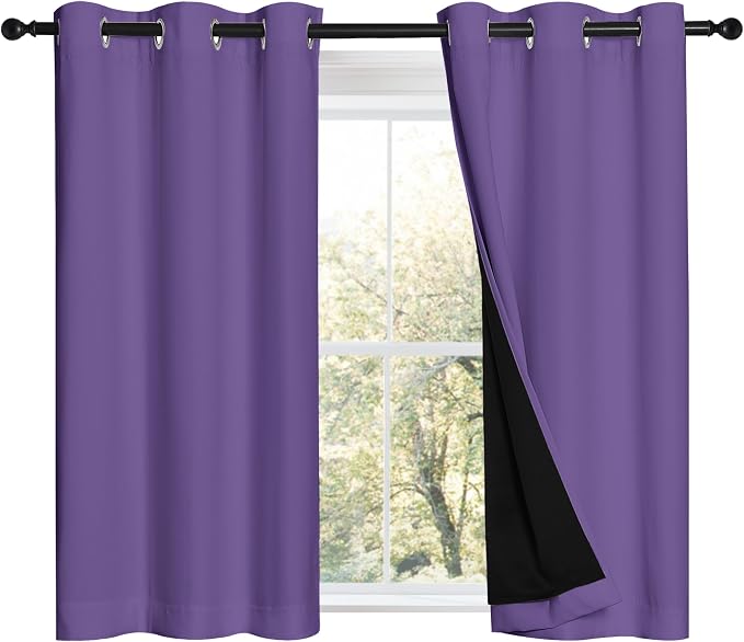 NICETOWN Lilac Purple 100% Blackout Curtains 45 inches Long, Thermal Insulated by NICETOWN
