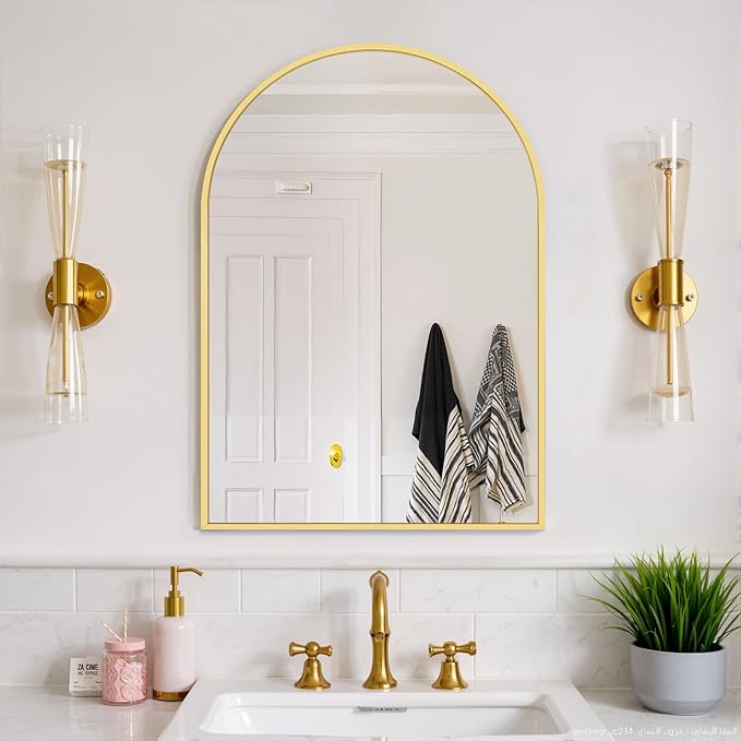 Bathroom Mirror for Wall, 30x20 Inch Arched Mirror, Matte Gold Metal Framed - Image 5