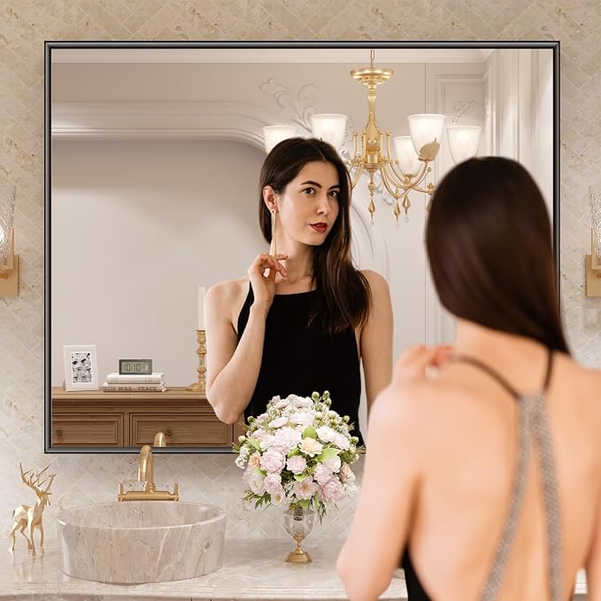 LOAAO Black Bathroom Mirror 40"X32" - Image 3