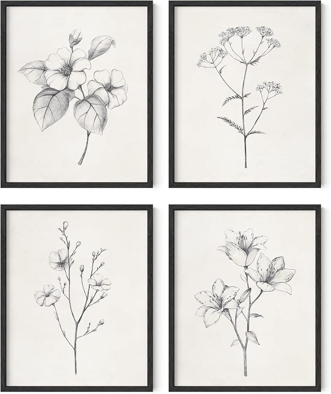 HAUS AND HUES Grey Floral Wall Art by HausandHuesArtPrints
