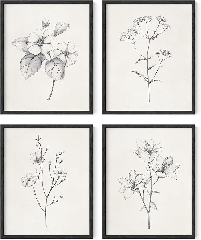 HAUS AND HUES Grey Floral Wall Art by HausandHuesArtPrints