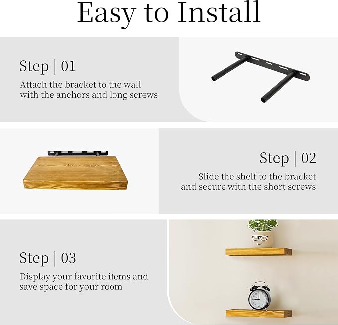 BGMG Wood Floating Shelves for Wall 12 inch Set of 2, Rustic Wooden Wall Mount - Image 5