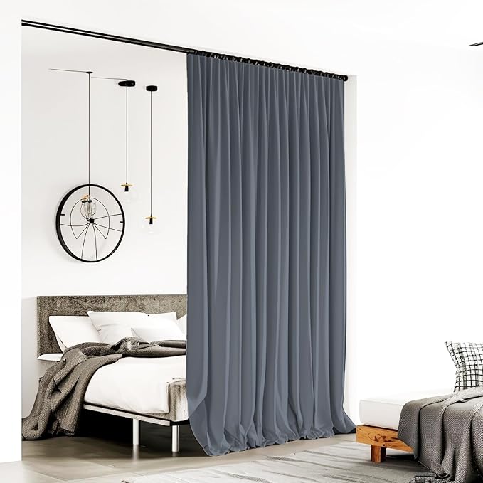 Room Divider Curtains for Ceiling Track Rod, 15 ft Wide x 9 ft Tall, Dark Grey - Image 2