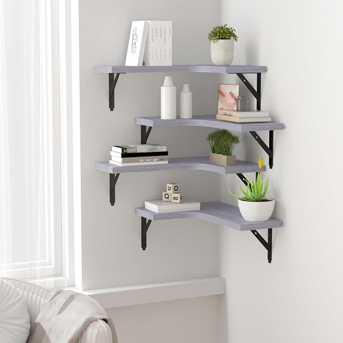 ROMGUAR CRAFT Corner Floating Shelves Wall Mounted Set of 4, Rustic Wood - Image 5