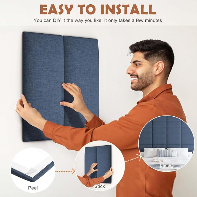 IFNOW Upholstered Wall Mounted Headboard, 3D Soundproof Wall Panels Peel and - Image 5