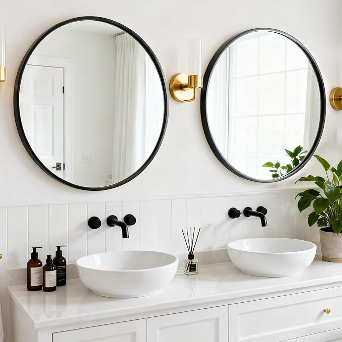 Round Wall Mirror 24 Inch Black Vanity Mirror - Image 7