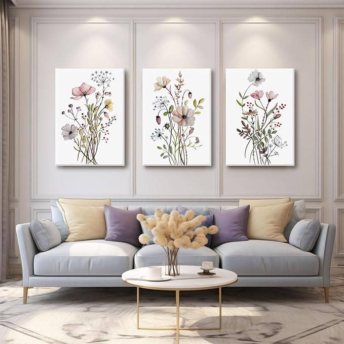 Bwodke Framed Wildflower Canvas Wall Art Pink Watercolor Botanical Floral - Image 7