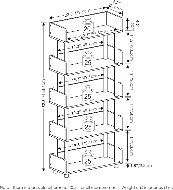 Furinno TURN-N-TUBE 5-Tier Display Shelf, Storage Shelves, Book Shelf, Open - Image 3