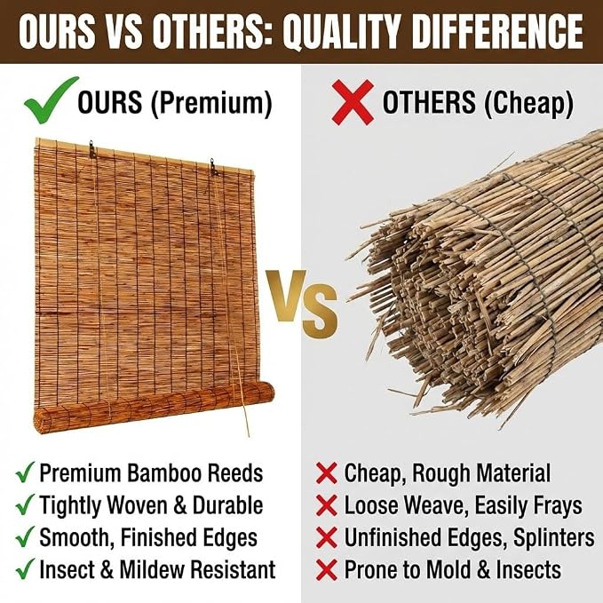 Bamboo Roman Shades for Windows 27 inch 30 inch 34 inch 46 inch Cordless Bamboo - Image 7