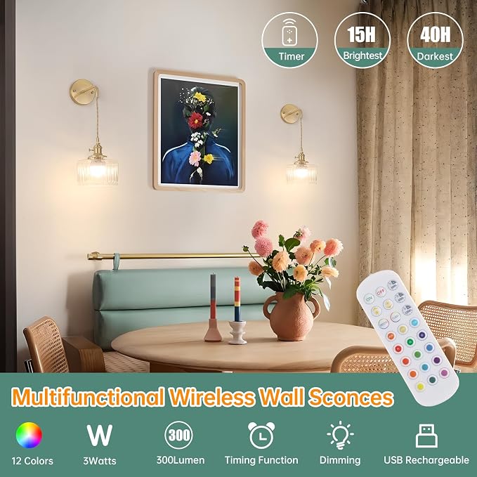 Shenmoyl Battery Operated Wall Sconce - Image 4