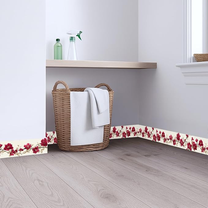 Cherry Blossom Wallpaper Border 196x4 Inch Red Flower Peel and Stick Wall - Image 4