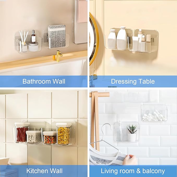 Diesisa 2pc Acrylic Wall Mount Organizer, Small Adhesive Clear Cabinet Door - Image 4