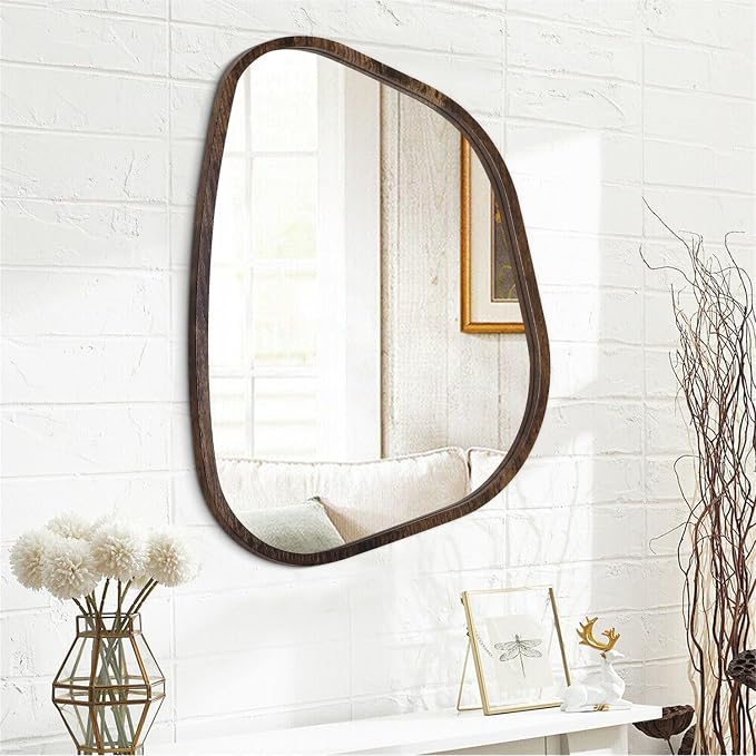 Asymmetrical Accent Mirror for Wall Irregular Oval Wood Frame Modern Unique - Image 2