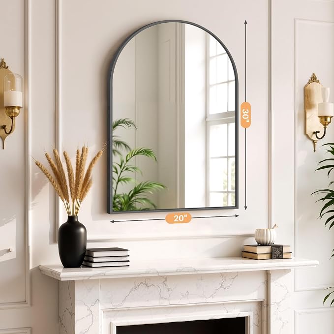 Bathroom Mirror for Wall, 30x20 Inch Arched Mirror, Matte Black Metal Framed - Image 7