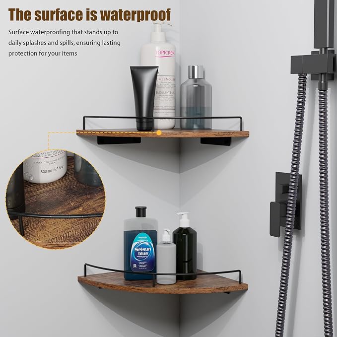 Corner Shelf Wall Mount, Floating Corner Shelves, Rustic Wood Wall Storage - Image 7