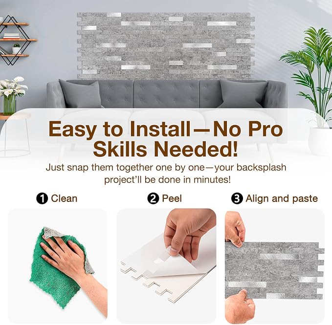 Peel and Stick Backsplash Tile Waterproof Removable PVC Wall Sticker 3D Faux - Image 5