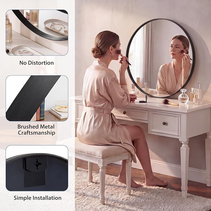 DUMOS 28-Inch Round Wall Mirror, Bathroom Wall Circle Mirror - Image 4
