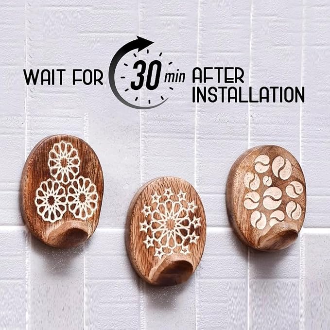 Indian Shelf 6 Lb Decorative Wood Adhesive Wall Hooks–Boho Peel and Stick Hooks - Image 3