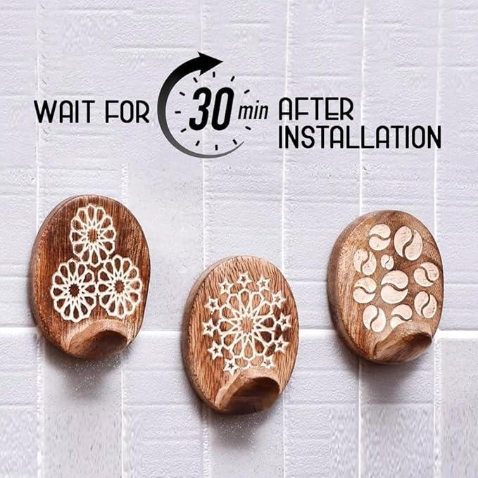 Indian Shelf 6 Lb Decorative Wood Adhesive Wall Hooks–Boho Peel and Stick Hooks - Image 3