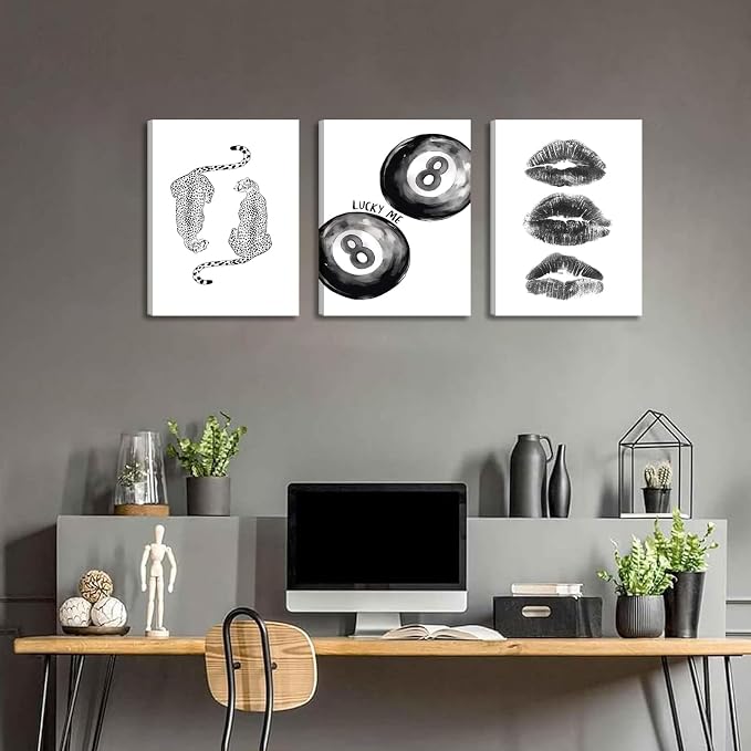 BOKPEN Trendy Black and White Leopard Canvas Wall Art, Funky Y2k Lucky 8 Ball - Image 7