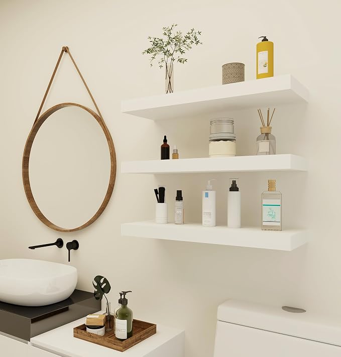 Vervida White Floating Shelves for Wall 24" W x 7.9" D x 1.5" H, Modern Style - Image 5