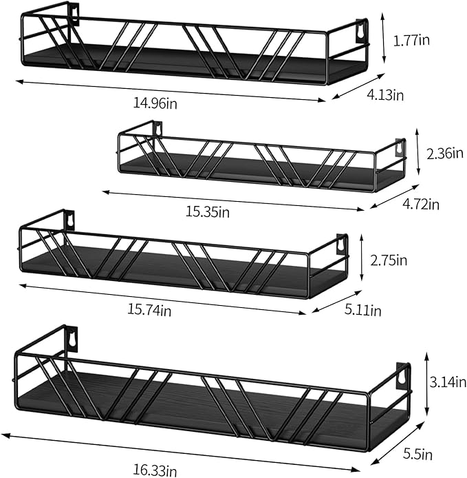 Amaoot Floating Shelves for Wall Set of 4, Different Sizes Mounted Wood - Image 3
