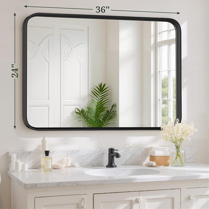 Bathroom Mirror 36x24 Inch Black Metal Frame Rectangle Vanity Mirror - Image 3