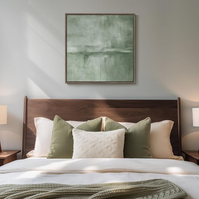 Framed Sage Green Abstract Wall Art, Modern Canvas Prints Artwork - Image 4