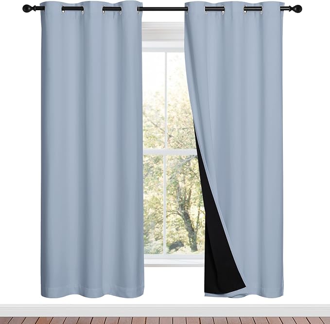 NICETOWN 100% Blackout Window Curtain Panels, Vintage Blue, 2 Pieces, 42-inch by NICETOWN