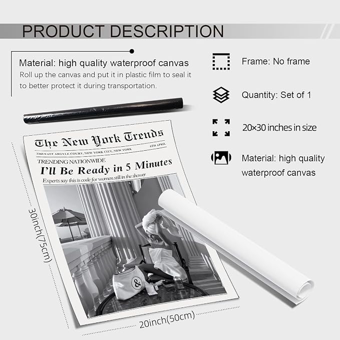 Vintage Newspaper Wall Art Trendy Black and White Aesthetic Posters Funny I'll - Image 2