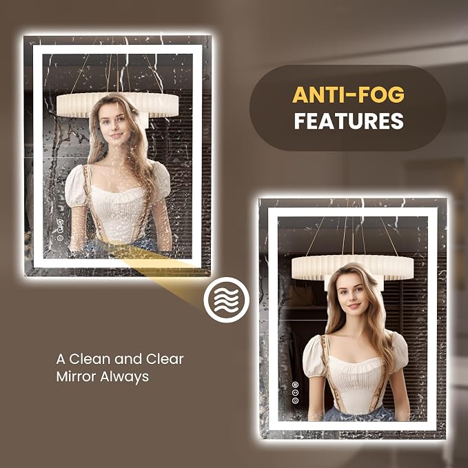 LOAAO 35.4"x29.9" LED Mirror for Bathroom, Lighted Bathroom Mirror - Image 4
