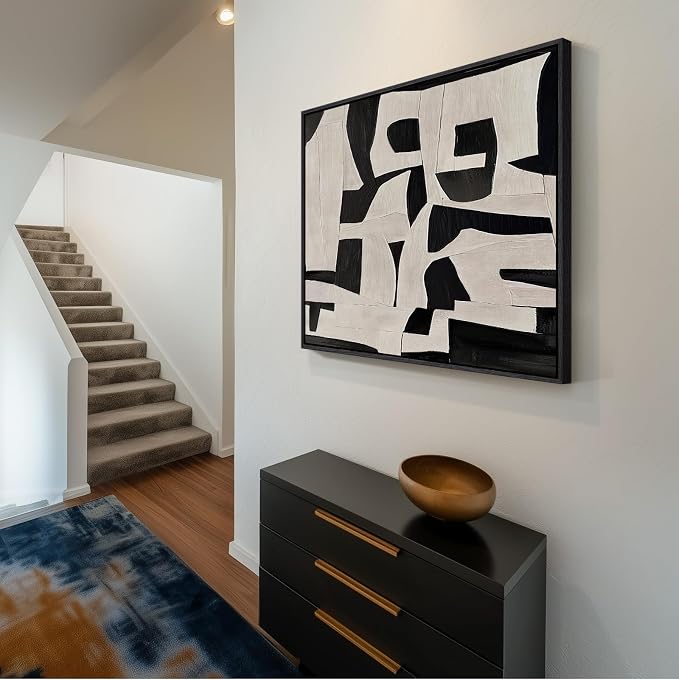 Large Framed Black and White Abstract Wall Art - Image 9