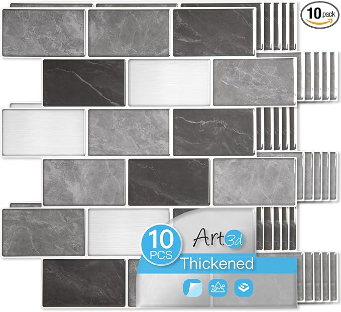 Art3d Peel and Stick Granite Wall Tiles – 12"x12" Thicker Design Backsplash by Art3d